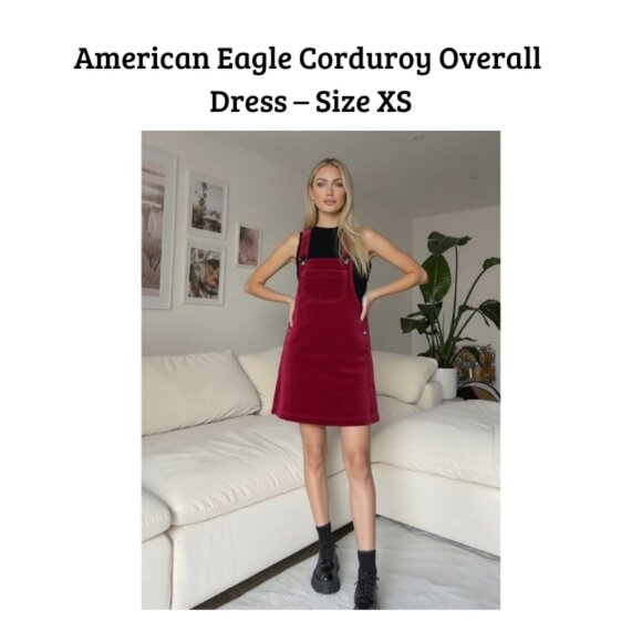 American Eagle Red Corduroy Overall Dress XS - Picture 1 of 10